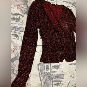 NWOT Zara red and black cheetah print blouse
